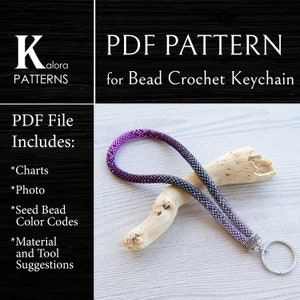 Patrón de llavero de crochet con cuentas degradadas, patrón de llavero con degradado, llavero de pulsera de color morado plateado en PDF, patrón de llavero moderno DIY en PDF