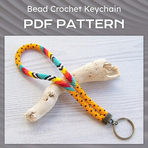 Modèle de porte-clés de style natif au crochet de perles, porte-clés de bracelet tribal orange PDF, modèle de porte-clés coloré, modèle de porte-clés bricolage PDF