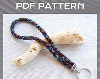 Brown Birch PDF DIY Seed Bead Key Holder, Bead crochet Pattern for Wristlet Keychain, PDF Key Chain Rope Jewelry pattern, Instant download