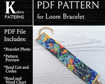 Impressionniste Flower Loom Bralelet Pattern, Miyuki Delica PDF Pattern, Modèle de bracelet imprimé floral, Poignet perles téléchargement instantané