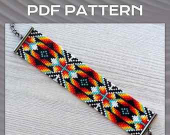 Geometric Loom Bead Pattern, Ethnic Optical Miyuki Delica Beaded Bracelet PDF, DIY Modern beading bracelet pattern