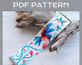 Sommer Vogel und Blumen Armband Muster, Sommer Vogel und Blumen Armband Muster, Miyuki Delica Armband PDF Muster