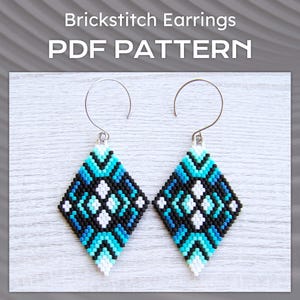 Modello PDF per orecchini geometrici a punto mattone, modello per orecchini Boho sfumati turchesi, modello per perline a forma di diamante Miyuki Delica a rombo