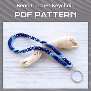PDF Bead Crochet Key Holder pattern, Blue Patchwork wristlet key fob, Key holder pattern, PDF DIY Keychain pattern, modern key chain
