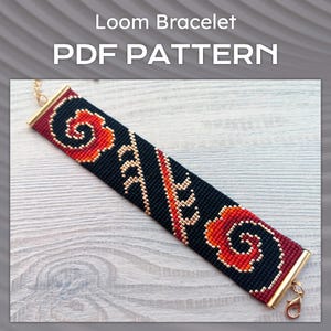 Wzór na bransoletkę z koralikami, wzór na bransoletkę w stylu chińskim DIY, wzór na bransoletkę Miyuki Delica w formacie PDF, koralikowanie do pobrania natychmiast, czarno-czerwony