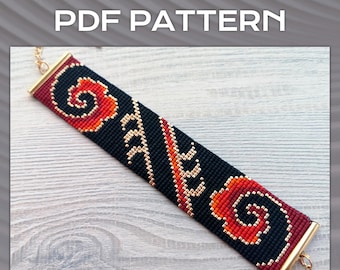 Beaded loom Bracelet Pattern, DIY Chinese style bracelet pattern, Miyuki Delica Bracelet PDF Pattern, Beading instant download, Black Red