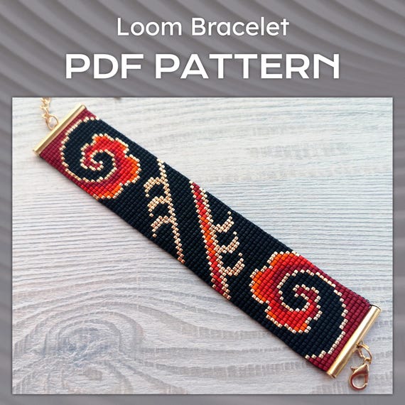 Beaded loom Bracelet Pattern, DIY Chinese style bracelet pattern, Miyuki Delica Bracelet PDF Pattern, Beading instant download, Black Red