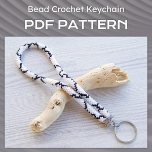 Crochet de perles pour porte-clés bracelet, bouleau blanc PDF bricolage porte-clés de perles de rocaille, modèle de bijoux en corde de porte-clés PDF, téléchargement immédiat