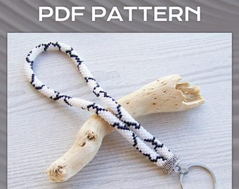 Bead crochet Pattern for Wristlet Keychain, White Birch PDF DIY Seed Bead Key Holder, PDF Key Chain Rope Jewelry pattern, Instant download