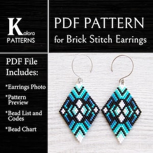 Geometric Brick Stitch Earrings PDF pattern, Turquoise gradient Boho earrings pattern, Rhombus Miyuki Delica Diamond Shaped Beaded pattern