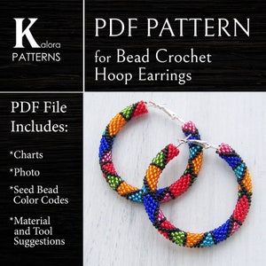 DIY Bead Crochet Pattern, Seed Beads large Hoop Earrings PDF pattern files, Beaded big Hoops ear rings project, PDF for Geometric Jewelry