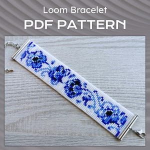 Flower print bracelet pattern, Floral Loom Bead Pattern, Miyuki Delica Bracelet PDF Pattern, PDF Beading wrist cuff instant download