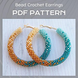 Ombre Gold Emerald hoop earrings pattern, DIY Bead Crochet hoops pattern, Gradient large Hoop Earrings PDF files, Beaded Shiny earrings PDF