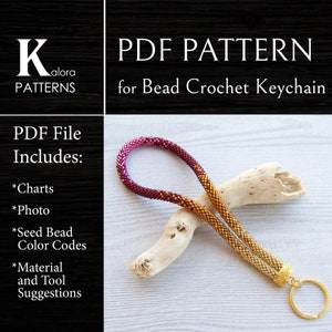 Ombre Bead Crochet Keychain pattern, Gradient Key holder pattern, PDF gold red wristlet key fob, PDF DIY modern key chain pattern