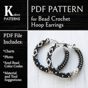 PDF Pattern for patchwork hoop earrings, DIY Bead Crochet Pattern, Seed Beads large Hoop Earrings PDF pattern files, Beaded big Hoops