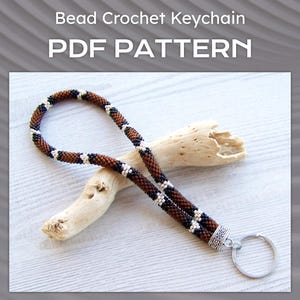 Brown Snake Crochet Keychain pattern, PDF Bead wristlet key fob, Key holder pattern, PDF DIY Key holder pattern, modern key chain