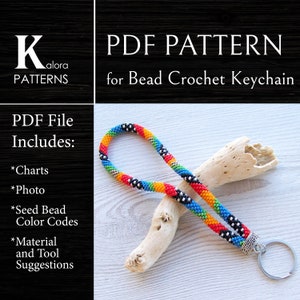 PDF Bead crochet Pattern for Key Holder, DIY Seed Bead Crochet files, PDF Keychain, Wristlet Colorful Key Chain pattern, Crafter Gift