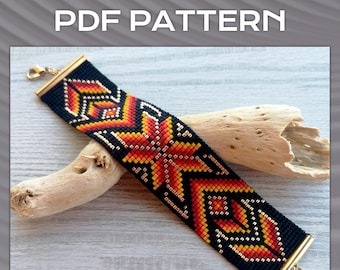Geometric Loom Bead Pattern, Ethnic Ombre ornament Miyuki Delica Beaded Bracelet PDF, DIY Modern beading bracelet pattern