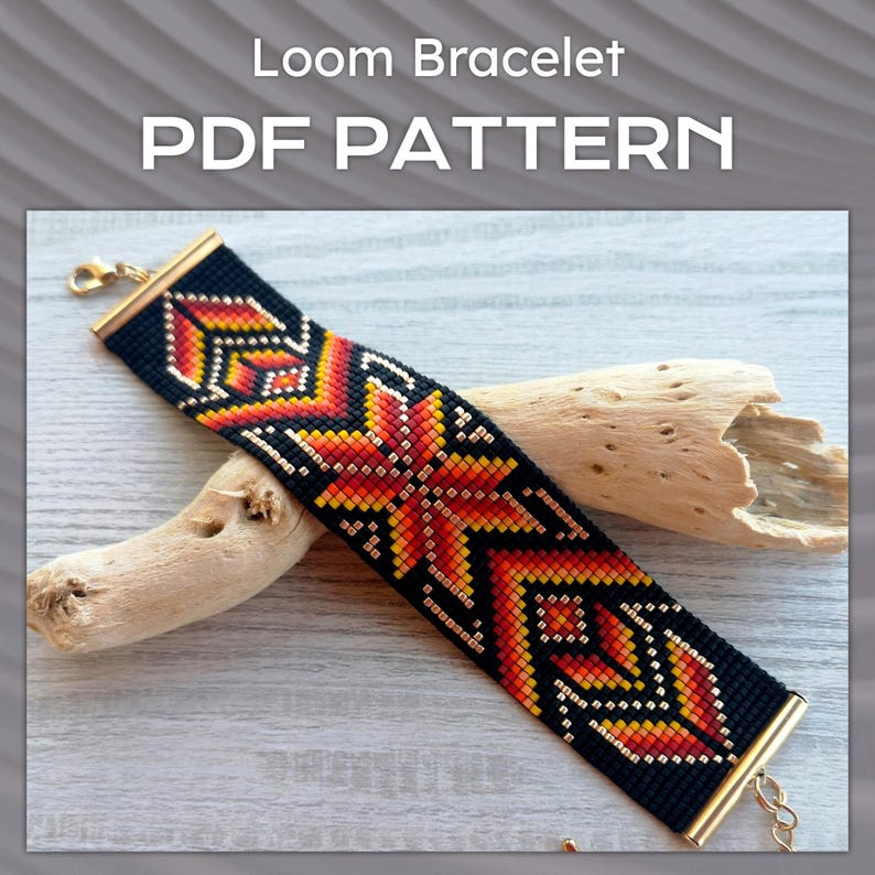 Geometric Loom Bead Pattern, Ethnic Ombre ornament Miyuki Delica Beaded Bracelet PDF, DIY Modern beading bracelet pattern image 1