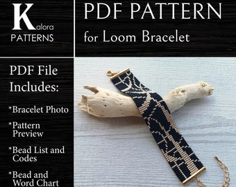 Abstract Bead Loom Bracelet Pattern, DIY beaded geometric black gold bracelet pattern, Miyuki Delica PDF Pattern, Beading instant download