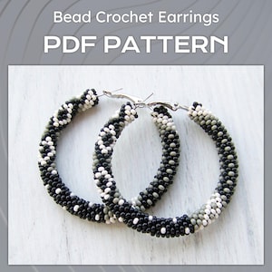 PDF Pattern for patchwork hoop earrings, DIY Bead Crochet Pattern, Seed Beads large Hoop Earrings PDF pattern files, Beaded big Hoops