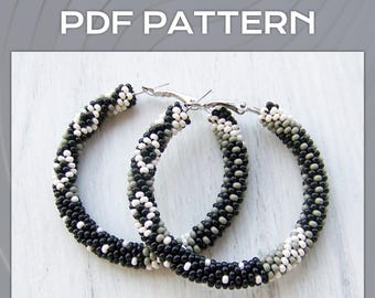 PDF Pattern for patchwork hoop earrings, DIY Bead Crochet Pattern, Seed Beads large Hoop Earrings PDF pattern files, Beaded big Hoops