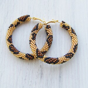 Leopard Print Hoop Earrings PDF Pattern Files, Beaded Big Hoops Ear ...