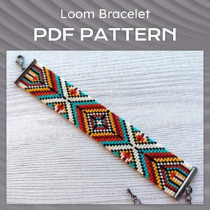 Ethnic Style Loom Beading Bracelet Pattern, Native Tribal Miyuki Delica Bracelet PDF Pattern, DIY Beaded colorful bracelet pattern