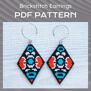 Geometric Brick Stitch Earrings PDF pattern, Colorful Boho earrings pattern, Rhombus Miyuki Delica Diamond Shaped Beaded pattern