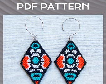 Geometric Brick Stitch Earrings PDF pattern, Colorful Boho earrings pattern, Rhombus Miyuki Delica Diamond Shaped Beaded pattern