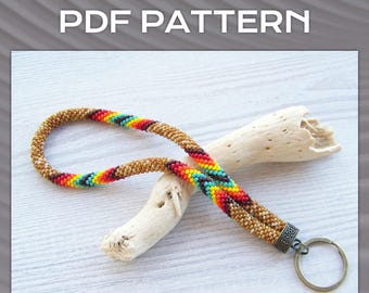 Bead Crochet native Keychain pattern, PDF wristlet key fob, Key holder pattern, PDF DIY Key holder pattern, tribal style key chain