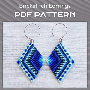 Geometric Brick Stitch Earrings PDF pattern, Blue gradient Boho earrings pattern, Rhombus Miyuki Delica Diamond Shaped Beaded pattern