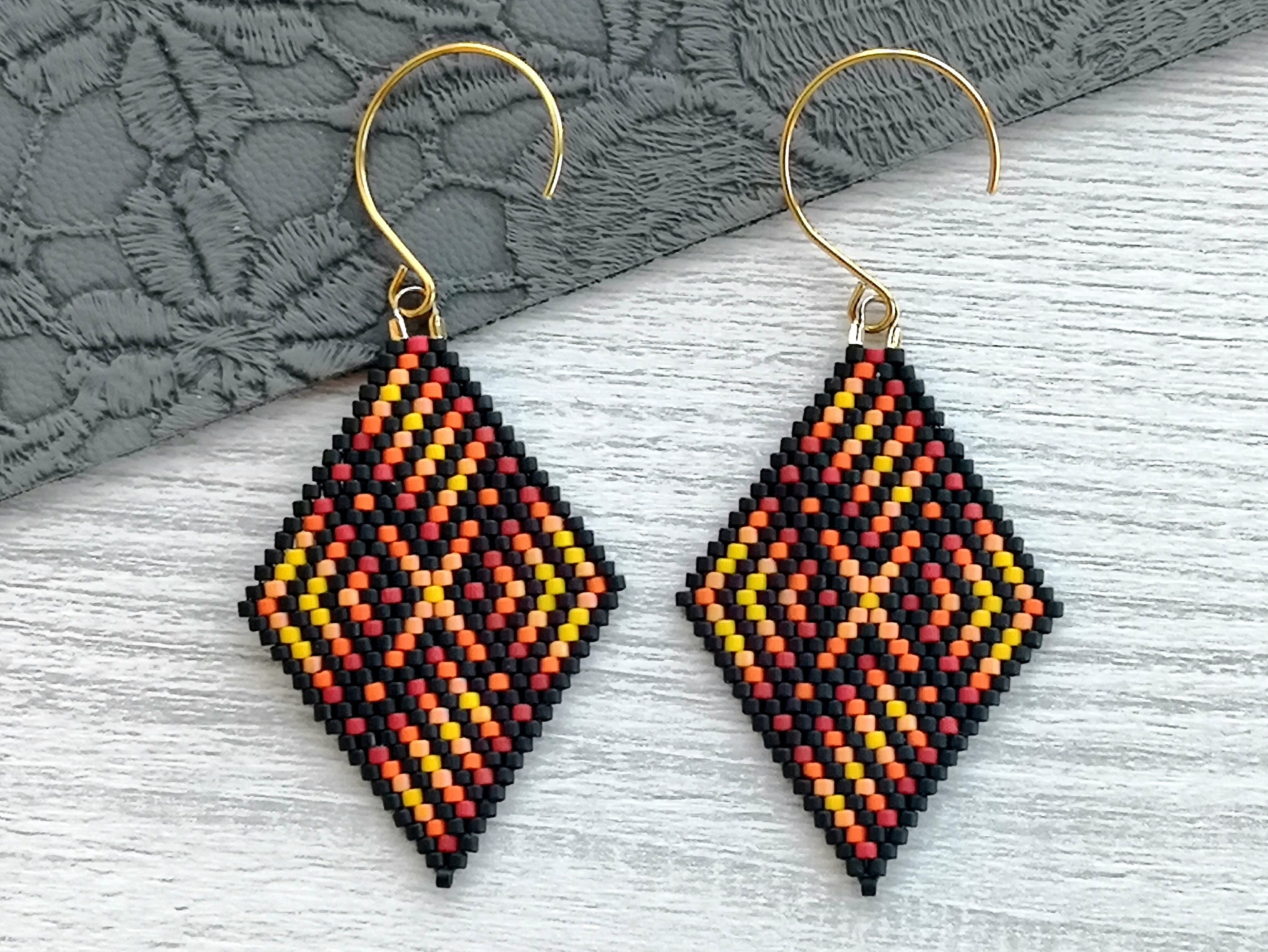 Abstract Geometric Brick Stitch Earrings PDF Pattern, Yellow Red Black ...