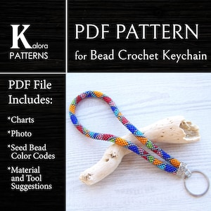 PDF Bead Crochet Keychain pattern, Colorful Geometric wristlet key fob, Key holder pattern, PDF DIY Key holder pattern, modern key chain