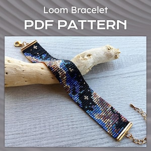 Space Loom Bead Pattern, Nebula cosmos night shiny stars bracelet pattern, PDF Beading instant download, Miyuki Delica Bracelet PDF Pattern