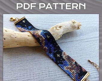 Space Loom Bead Pattern, Nebula cosmos night shiny stars bracelet pattern, PDF Beading instant download, Miyuki Delica Bracelet PDF Pattern