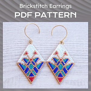 Egyptian motif Brick Stitch Earrings PDF pattern, Rhombus Miyuki Delica Diamond Shaped Beaded pattern, Geometric modern earrings pattern