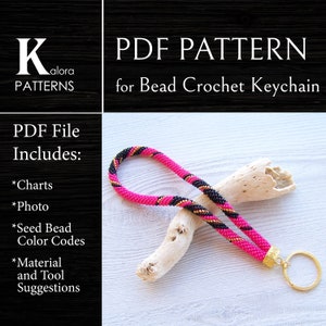 Patrón de crochet de cuentas en PDF para llavero de pulsera, archivos de crochet de cuentas de semillas para hacer uno mismo, patrón de joyería de cuerda para llavero geométrico en PDF, regalo para artesanos