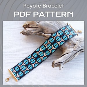 Blue Ombre Geometric Peyote Odd Count bracelet pattern, Miyuki Delica Bracelet PDF Pattern, Beading gradient wrist cuff pattern