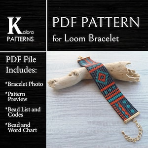 Geometric Loom Bead Pattern, Miyuki Delica Beaded Bracelet PDF Pattern, DIY gray orange bracelet pattern, PDF Beading instant download