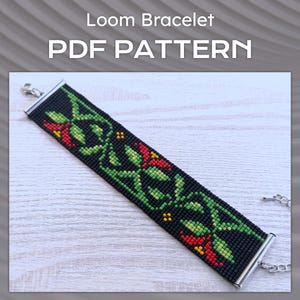 Motif géométrique de perles sur métier à tisser fleur, modèle PDF de bracelet Miyuki Delica, motif de bracelet imprimé floral, téléchargement immédiat de bracelet manchette perles