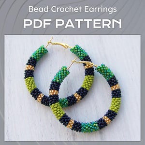 Patrón PDF para pendientes de aro de crochet con cuentas, patrón de serpiente DIY, archivos de patrones de pendientes de aro grandes con cuentas de semillas, proyecto de aros grandes con cuentas