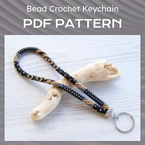 PDF Bead Crochet Key Holder pattern, Black Gold Patchwork wristlet key fob, Key holder pattern, PDF DIY Keychain pattern, modern key chain