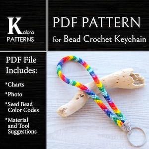 PDF Bead crochet Pattern for Wristlet Rainbow Keychain, DIY Seed Bead Crochet files, PDF Key Chain Rope Jewelry pattern, Crafter Gift