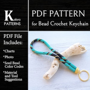 PDF Bead crochet Pattern for Key Holder, DIY Seed Bead Wristlet Keychain, PDF Geometric Key Chain Rope Jewelry pattern, Crafter Gift