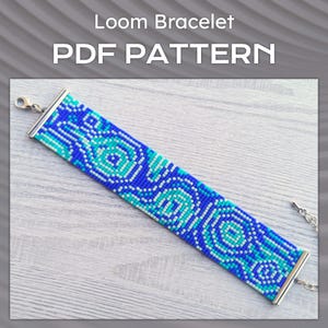 Bead loom Bracelet Pattern, DIY abstract water ripple jewellery pattern, Miyuki Delica Bracelet PDF Pattern, Blue wave jewelry craft project
