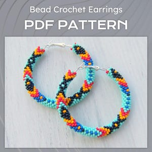 Häkelanleitung für große Creolen mit einer großen Häkelblume, PDF Datei, große Hoops, Perlenohrringe, Tribal Style