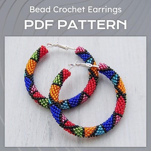 DIY Bead Crochet Pattern, Seed Beads large Hoop Earrings PDF pattern files, Beaded big Hoops ear rings project, PDF for Geometric Jewelry