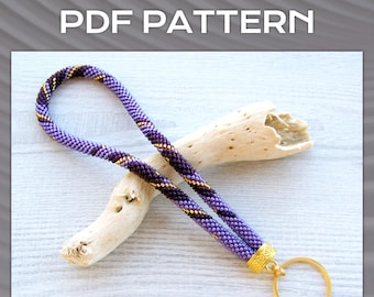 PDF Bead crochet Pattern for Wristlet Keychain, DIY Seed Bead Crochet files, PDF Geometric Key Chain Rope Jewelry pattern, Crafter Gift