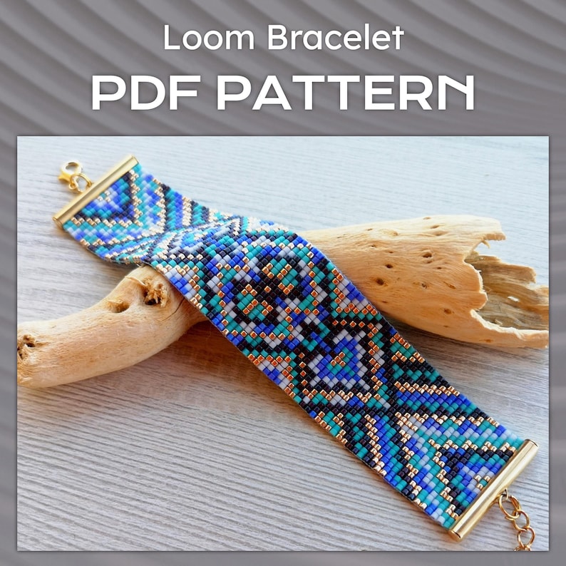 Beaded loom Bead Pattern, DIY geometric bracelet pattern, Miyuki Delica Bracelet PDF Pattern, PDF Beading instant download image 1
